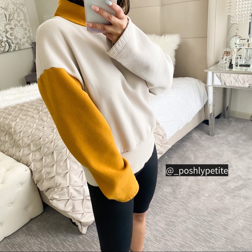 Zara Color Block drop shoulder boxy turtleneck pullover Sweatshirt sweater top - Picture 7 of 11